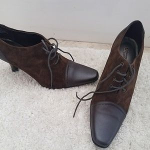 brown ankle laced heel boots